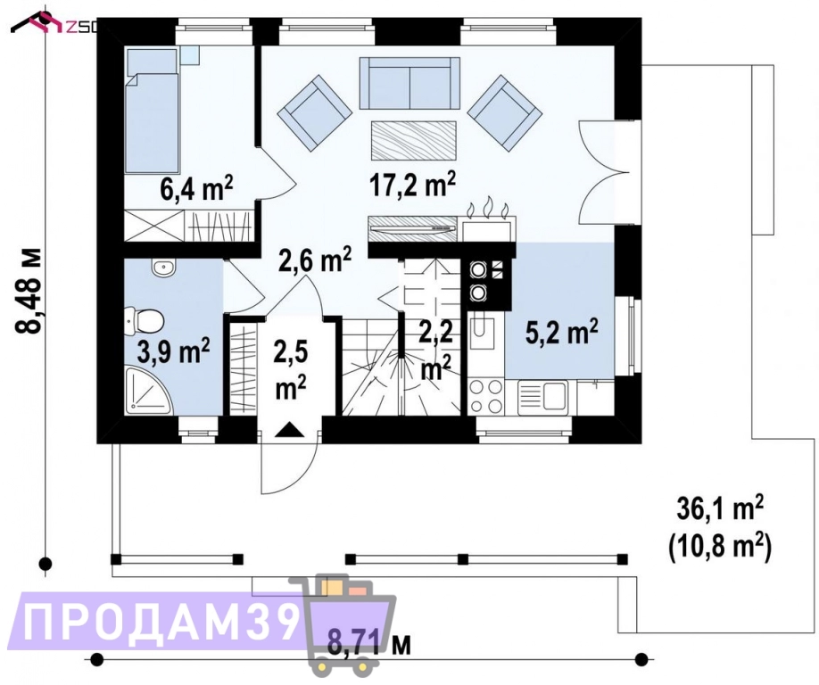 Дом 72 м² на участке 6 сот., Поселений (ИЖС)