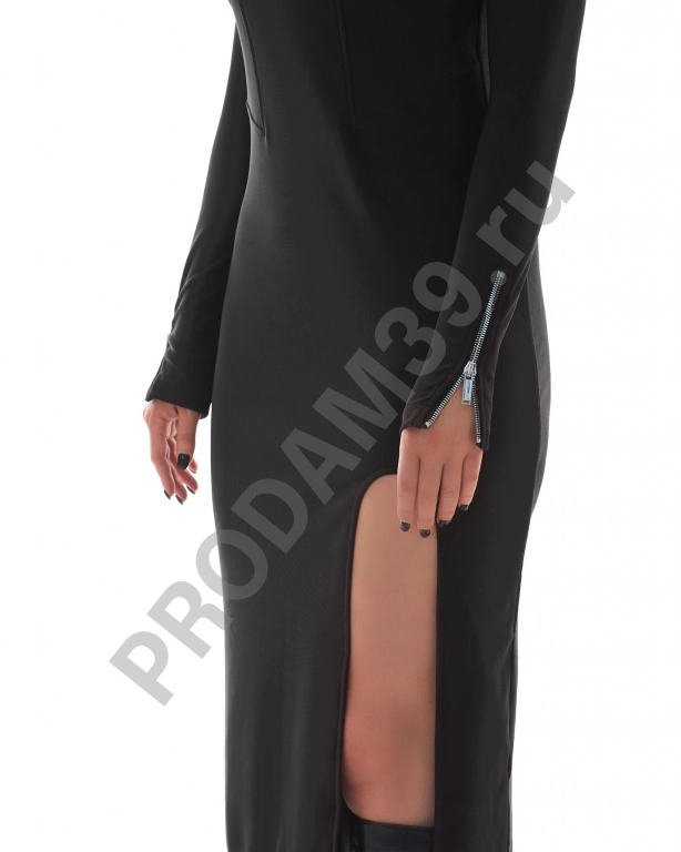 Платье с разрезом и молниями mid черный