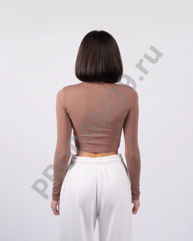 Кроп топ с длинными рукавами бежевый