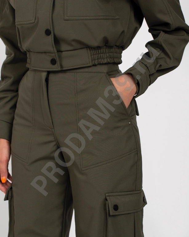 Брюки cargo с карманами soft shell хаки