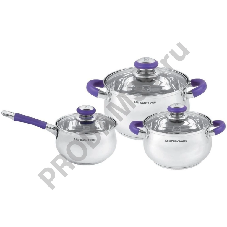 Набор посуды MercuryHaus MC-7026 6 пр. серебристый/фиолетовый