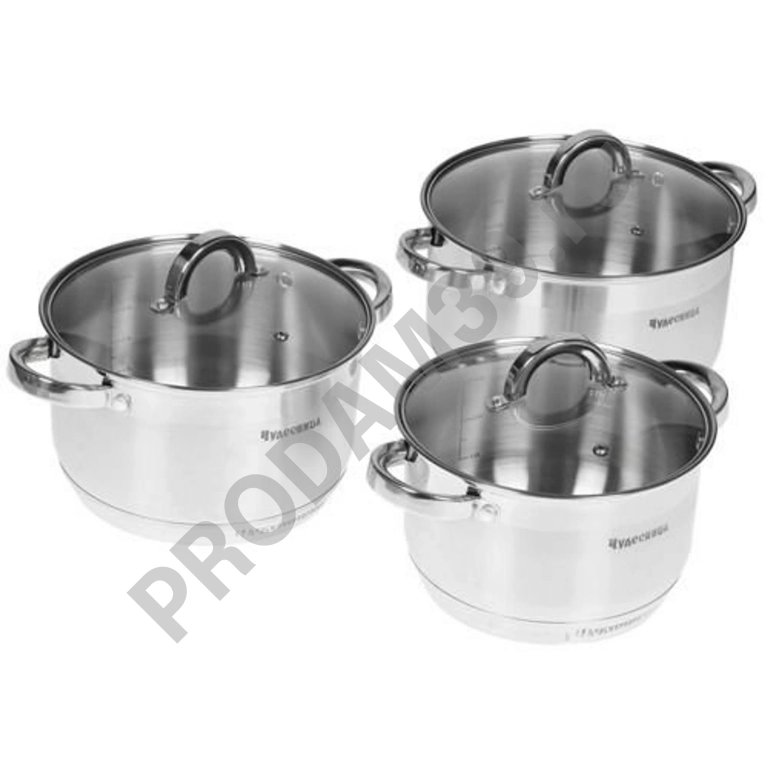 Набор посуды ЧУДЕСНИЦА НП-3105 нерж кастрюли-3,9/5,1/6,5литра 5-слойное дно толщина стено