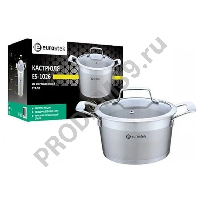 Кастрюля Eurostek ES-1026 нерж обьем 5,2л крышка-24см 5-слойное дно толщина стенок 0,6 (4