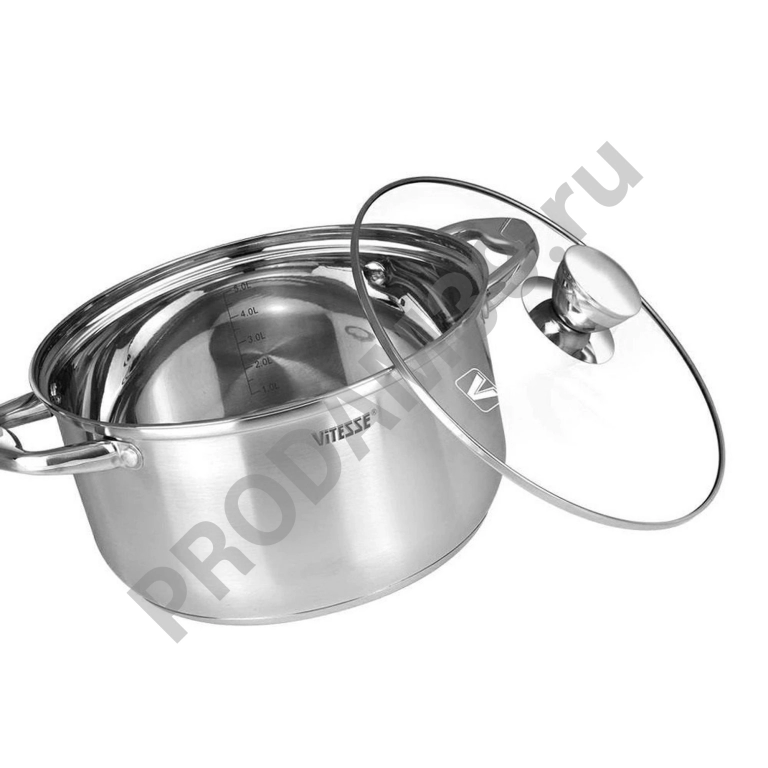 Кастрюля Vitesse VS-2075 обьём 5,9л 24см (серия Angelina) нерж стекло кр (4)