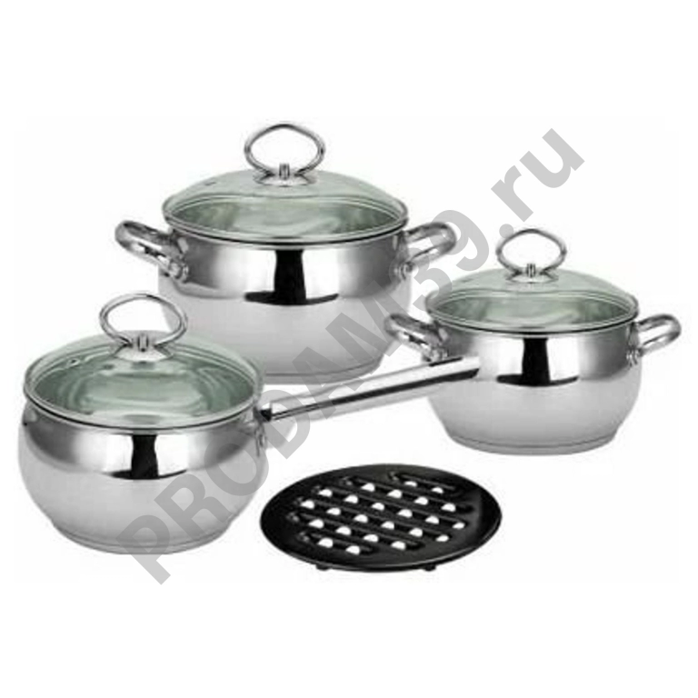 Набор посуды Calve CL-1022 7 пред.Кастрюля4л./3л.сотейн.2л.подставка(2)