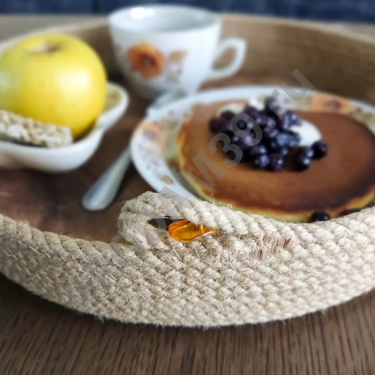 Поднос из джута с деревянным дном