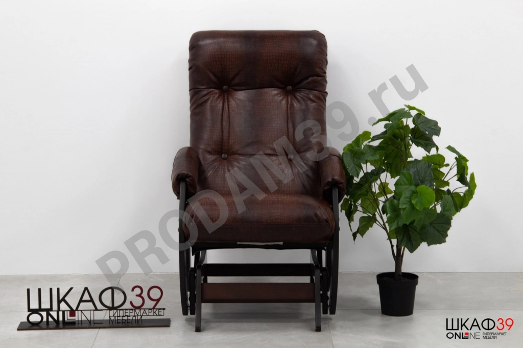 Неаполь Модель 12 Кресло-маятник (Орех-эмаль/Экокожа Коричневый Antik Crocodile)