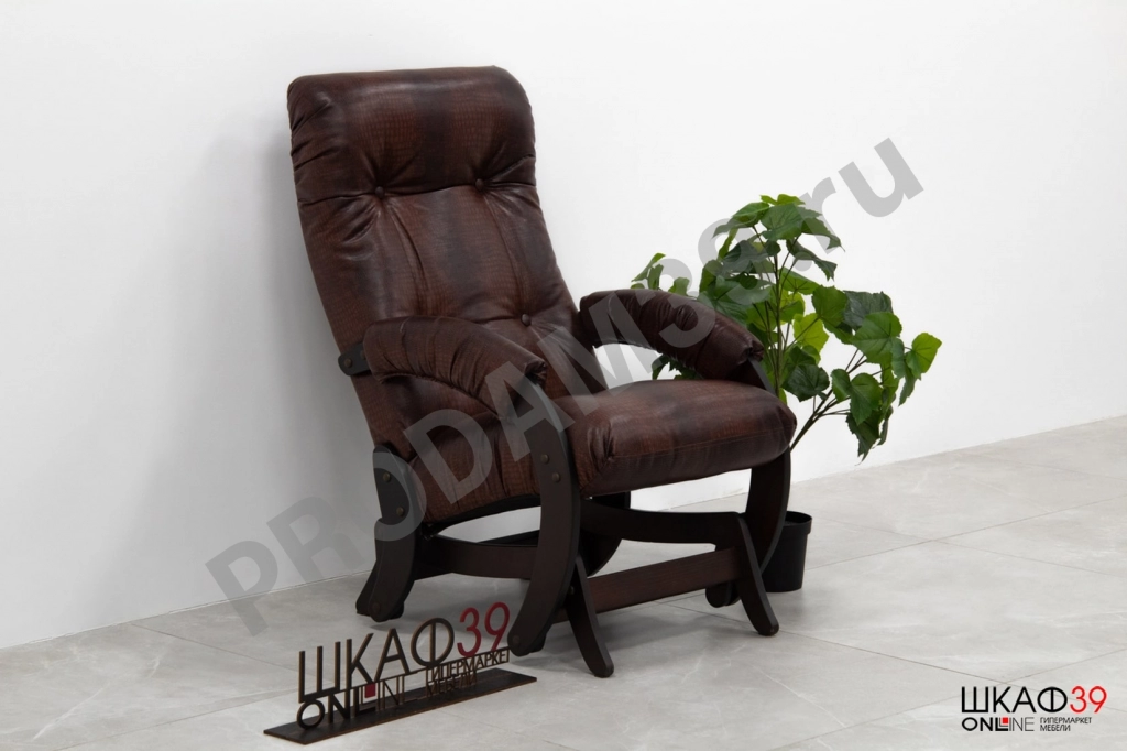 Неаполь Модель 12 Кресло-маятник (Орех-эмаль/Экокожа Коричневый Antik Crocodile)