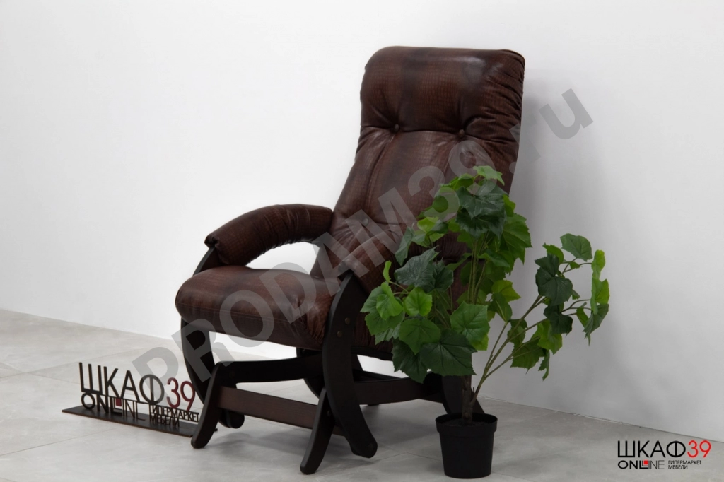 Неаполь Модель 12 Кресло-маятник (Орех-эмаль/Экокожа Коричневый Antik Crocodile)