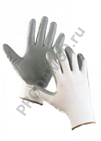 ПЕР 445 Перчатки нейлоновые с нитриловым покрытием, белый/серый, нейлон/нитрил