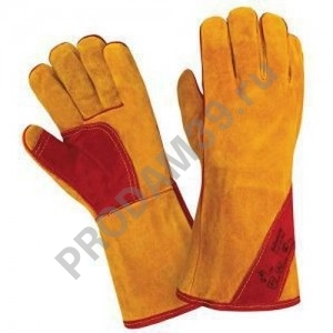 ПЕР 304 Краги РУССКИЕ ЛЬВЫ, желтый/красный, спилок КРС, подклад х/б