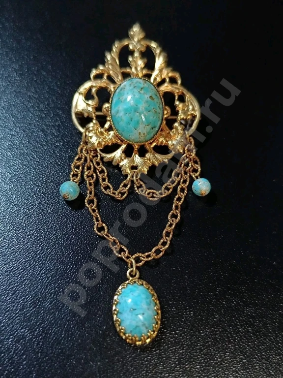 Крупная Брошь с Подвесками. Чехия. Jablonex. Винтаж. Пекинское Стекло.