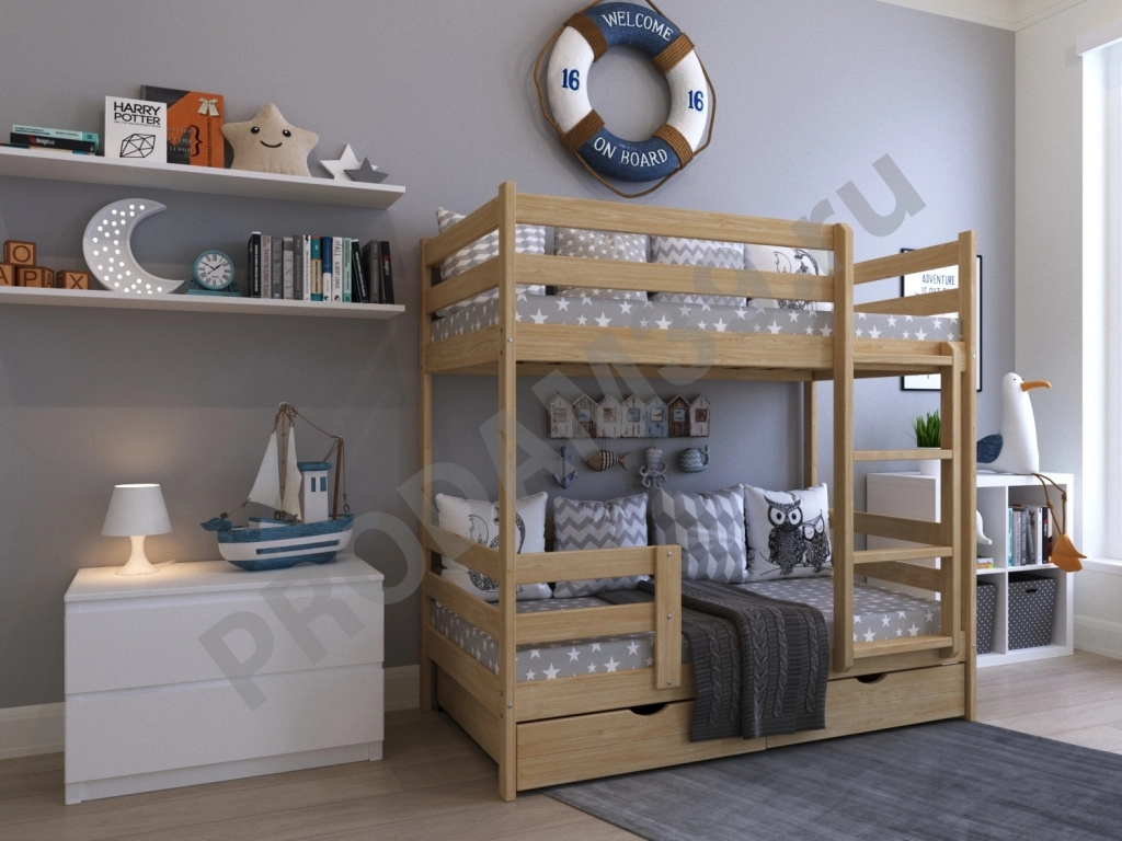 Двухъярусная кровать из натурального дерева Эко-12