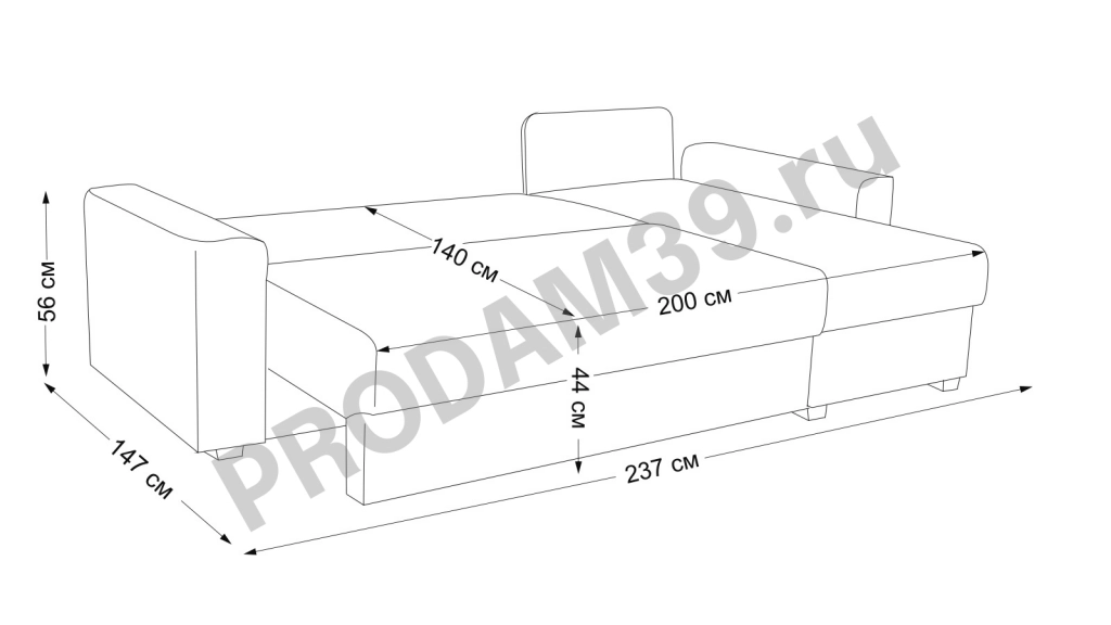 Диван угловой Джордан, габариты спального места 200*140