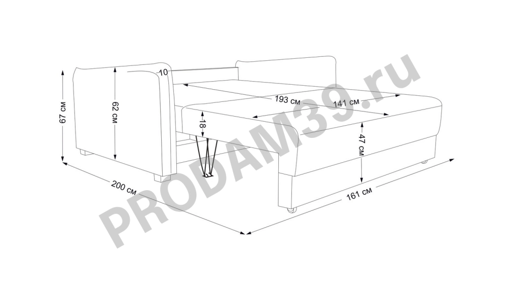 Прямой диван Friend, габариты спального места 141*193