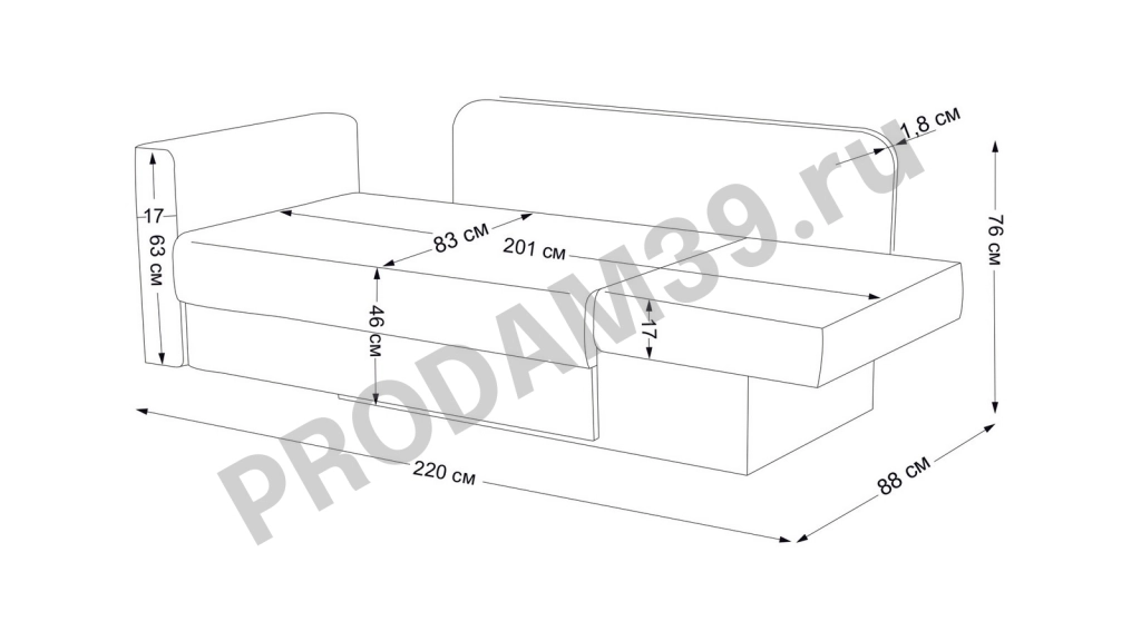 Прямой диван Jordan mini L, габариты спального места 83*201