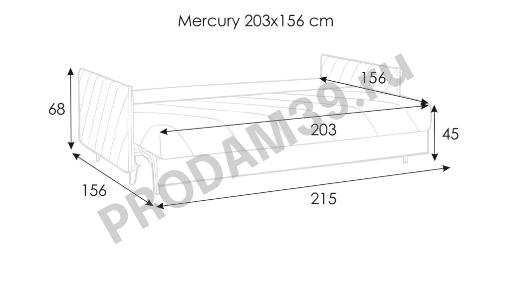Прямой диван Mercury, габариты спального места 156*203