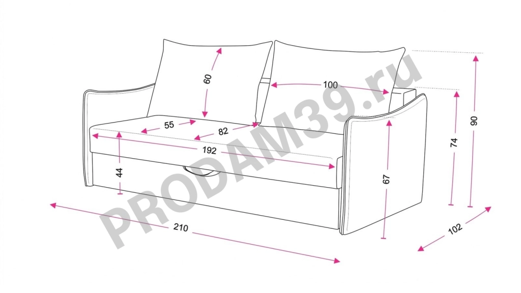 Прямой диван Franco, габариты спального места 192*153
