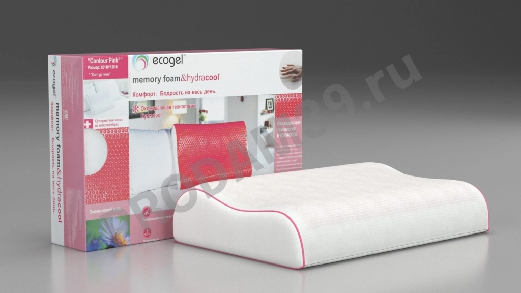Анатомическая подушка Ecogel Contour Pink, 60*40