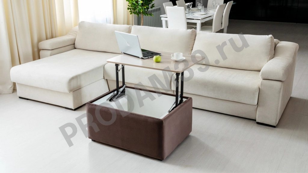 Журнальный стол-пуф Cristofer, цвет Ясень sky velvet, В39*Ш85*Г63