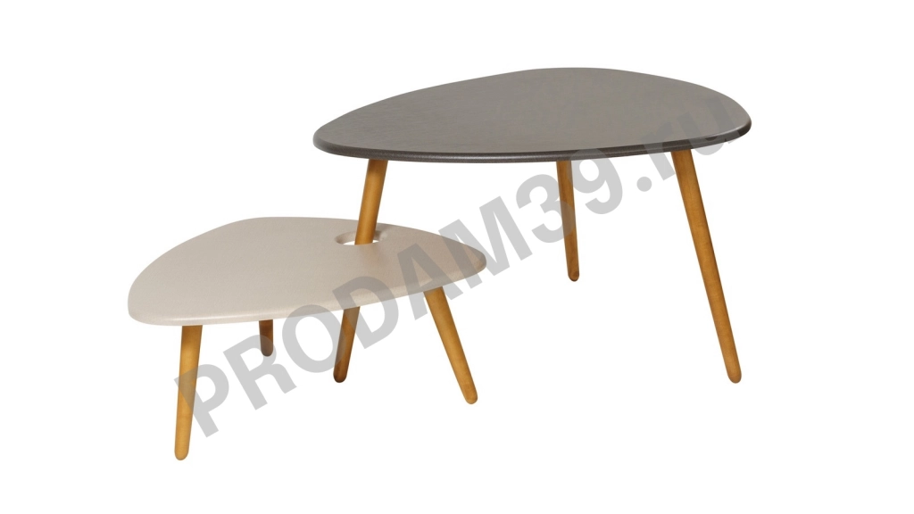 Журнальный стол Steelgrey, цвет Серый лён/бежевый лён, 77*70*45,5; маленький стол 60,5*61,5*27