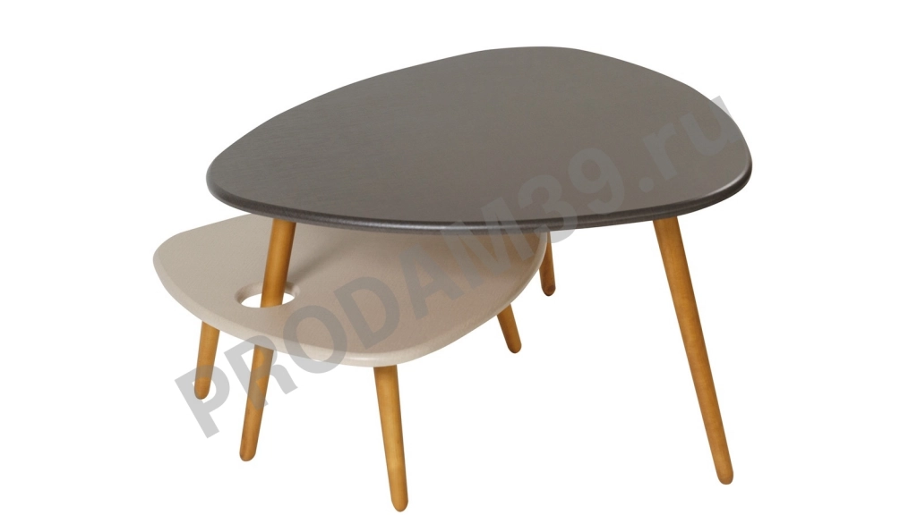 Журнальный стол Steelgrey, цвет Серый лён/бежевый лён, 77*70*45,5; маленький стол 60,5*61,5*27