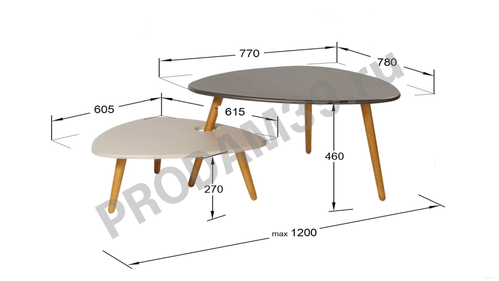 Журнальный стол Steelgrey, цвет Серый лён/бежевый лён, 77*70*45,5; маленький стол 60,5*61,5*27