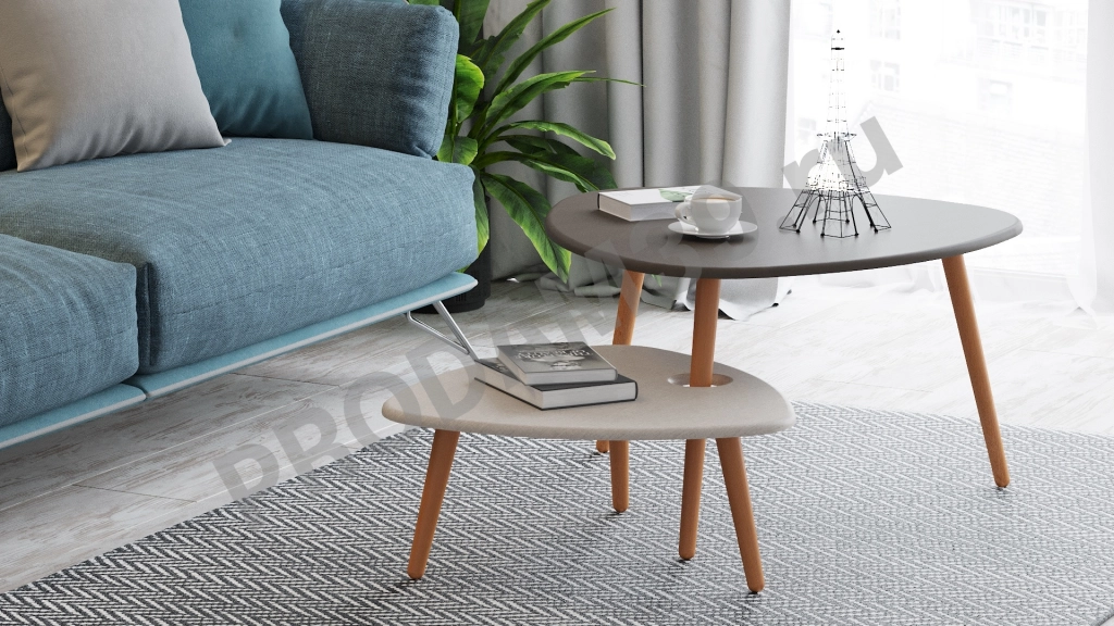 Журнальный стол Steelgrey, цвет Серый лён/бежевый лён, 77*70*45,5; маленький стол 60,5*61,5*27