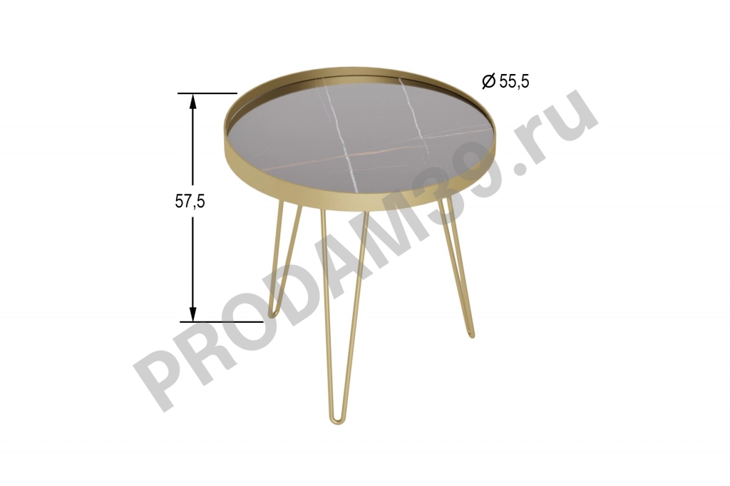 Журнальный стол Ventura, цвет сахара нуар/золотой, Ш55*Г55*В57