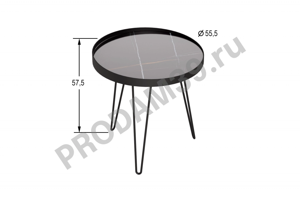Журнальный стол Ventura, цвет сахара нуар/черный матовый, Ш55*Г55*В57