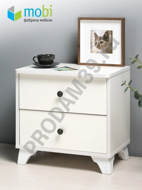 Тумба прикроватная белая, с 2 ящиками Лайт 13.82