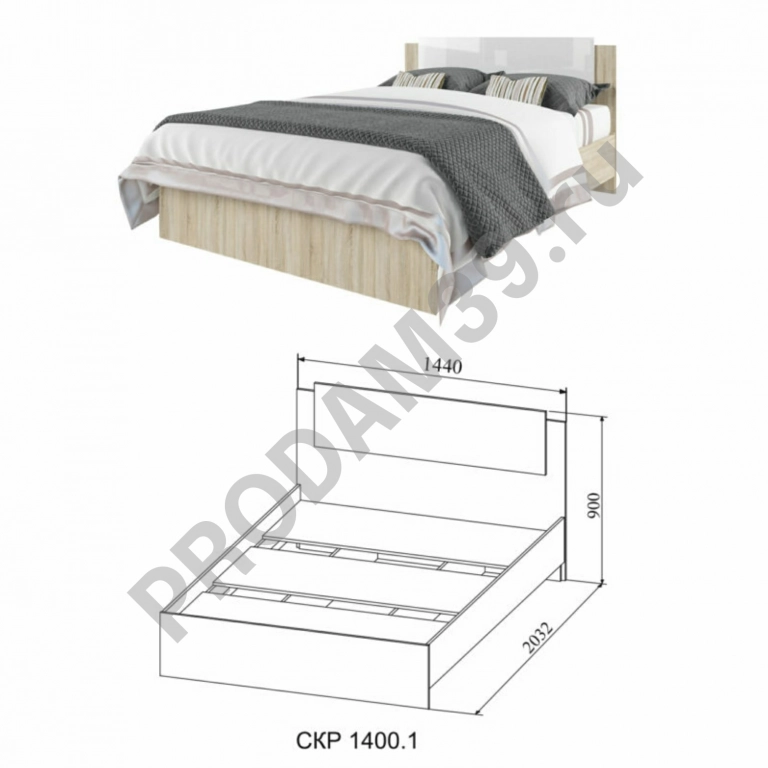 Кровать Софи 140х200, белый глянец/дуб сонома