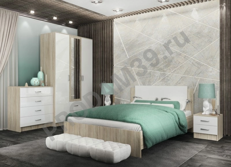 Кровать Софи 140х200, белый глянец/дуб сонома