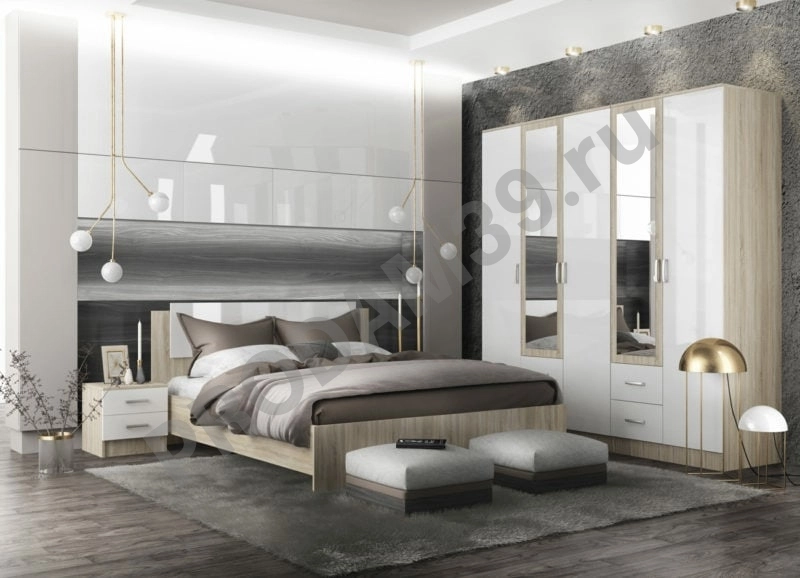 Кровать Софи 140х200, белый глянец/дуб сонома