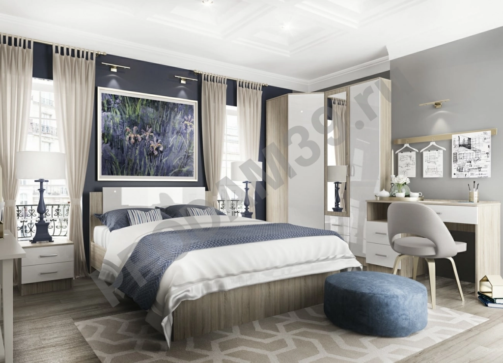 Кровать Софи 140х200, белый глянец/дуб сонома