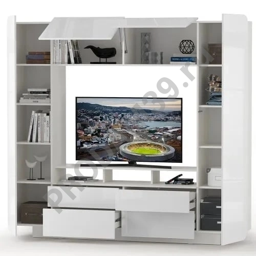 Стенка для гостиной Румба 03.272, белый глянец Размер гостиной (ШхГхВ): 219х38х195 см