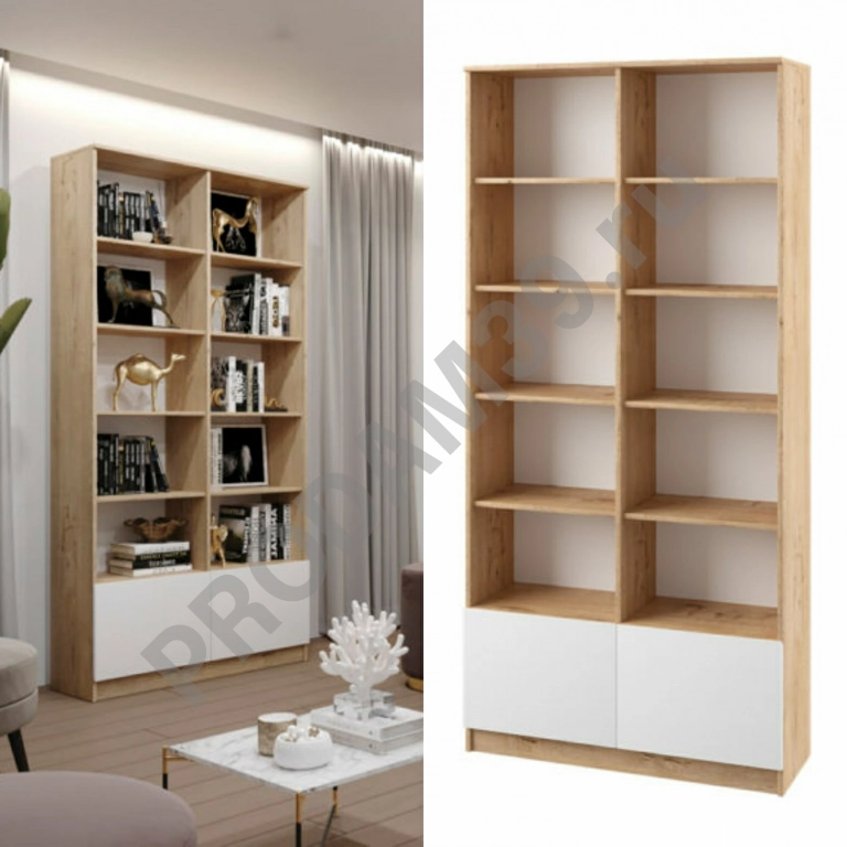 Стеллаж Марли, белый глянец/дуб бунратти