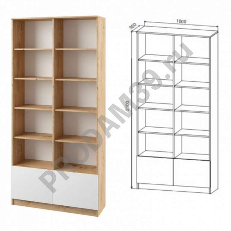 Стеллаж Марли, белый глянец/дуб бунратти