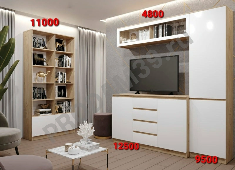 Стеллаж Марли, белый глянец/дуб бунратти