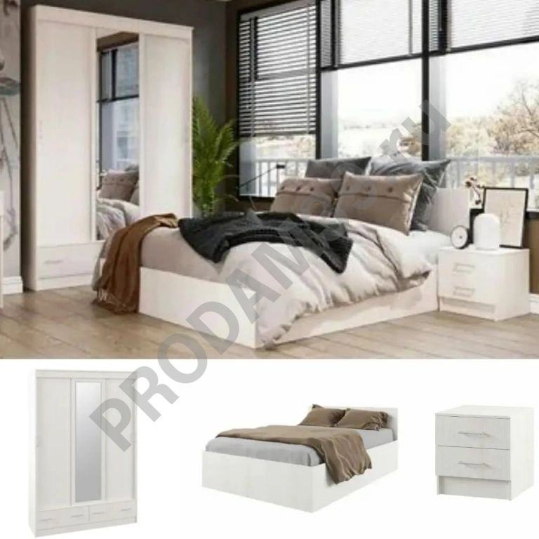 Шкаф-купе, кровать 140, тумба Ронда