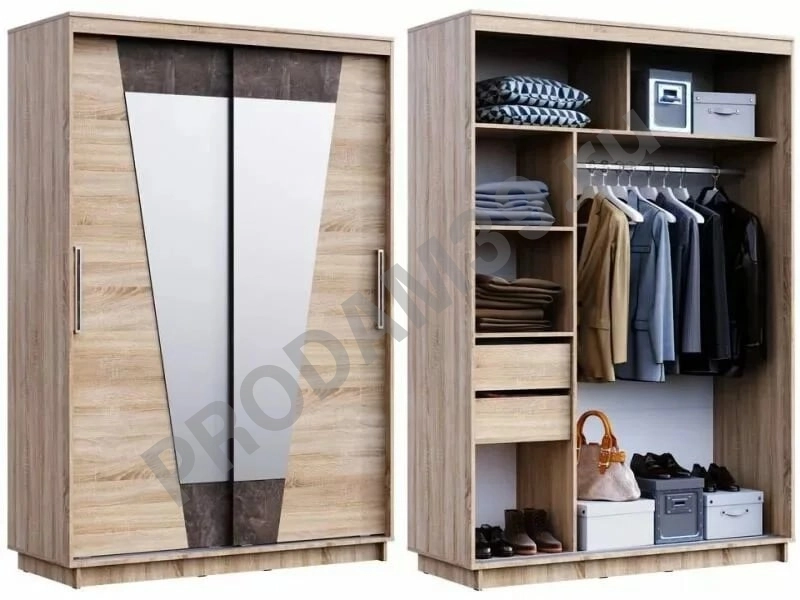 Шкаф-купе Санремо, ателье тёмный/дуб сонома, (1500х2195х600 мм)