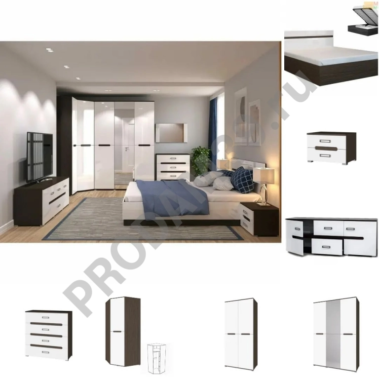 Шкаф, кровать, комод, тумба ТВ, спальня Вегас