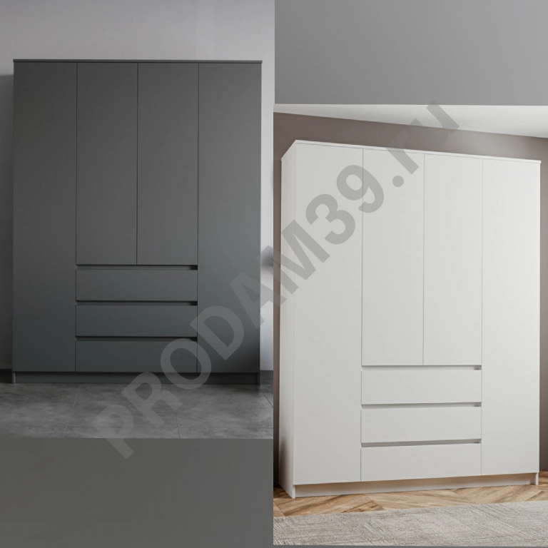 Шкаф четырехстворчатый (штанга, полки, ящики)