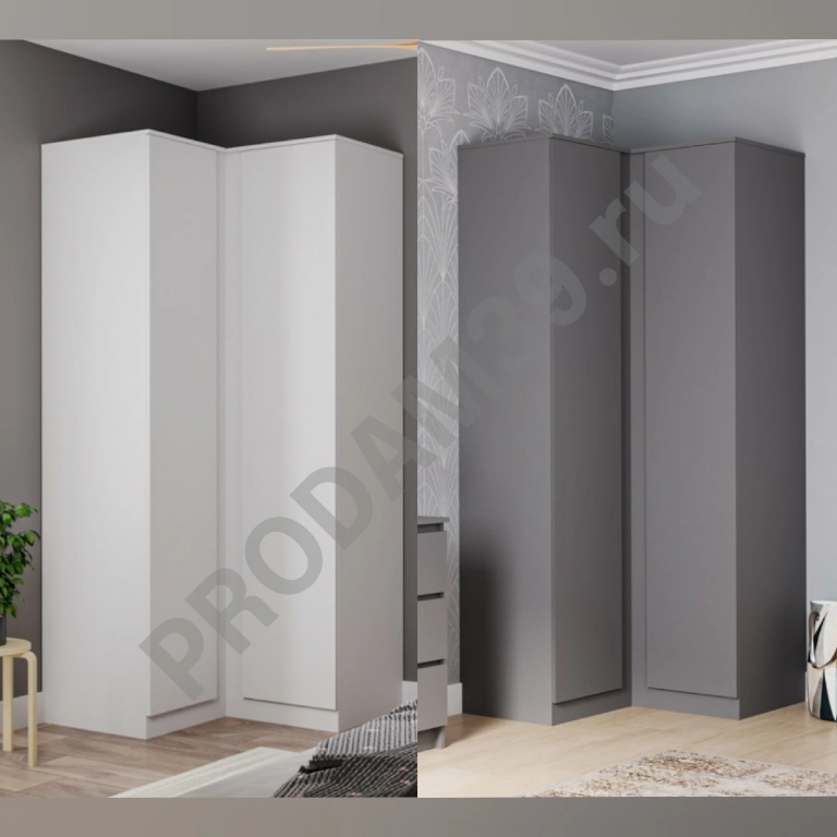 Шкаф угловой в белом и графитовом цветах