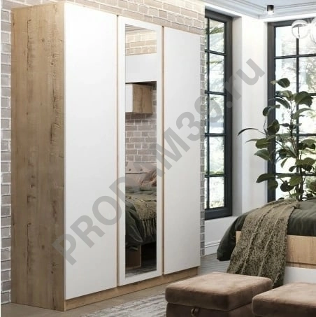 Шкаф Марли, белый глянец/дуб бунратти, Ширина140см Глубина57.4см Высота210см