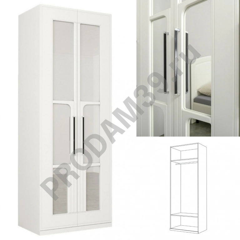 Шкаф для одежды Валенсия 13.329 840 x 542, В 2253 мм, фрезеровка на фасадах с зеркалом