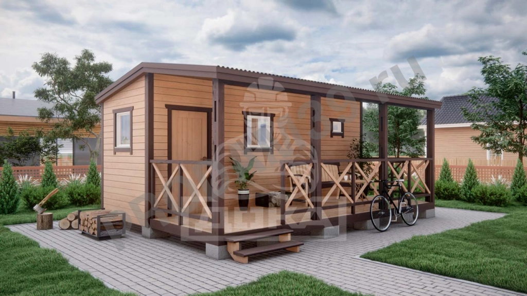 Каркасная баня с верандой под ключ, 2х6 м, 24 кв.м