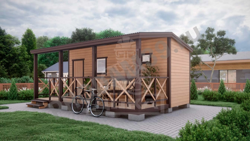 Каркасная баня с верандой под ключ, 2х6 м, 24 кв.м