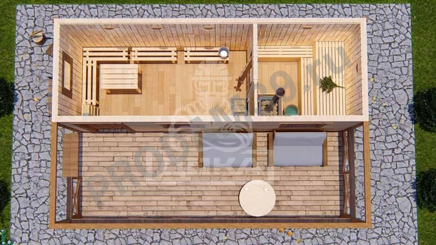 Каркасная баня с верандой под ключ, 2х6 м, 24 кв.м