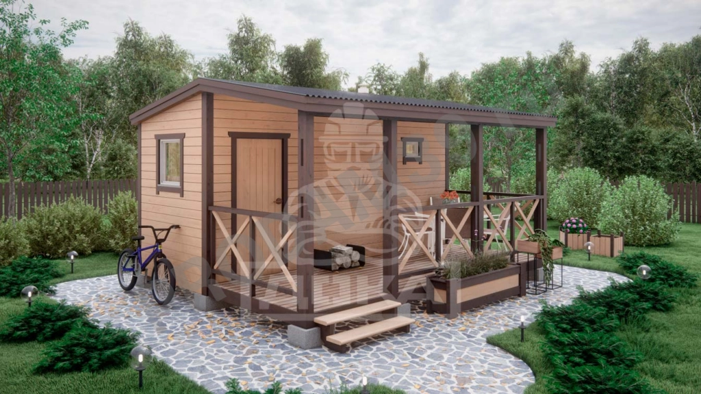 Каркасная баня с верандой, под ключ, 2х5 м, 20 кв.м